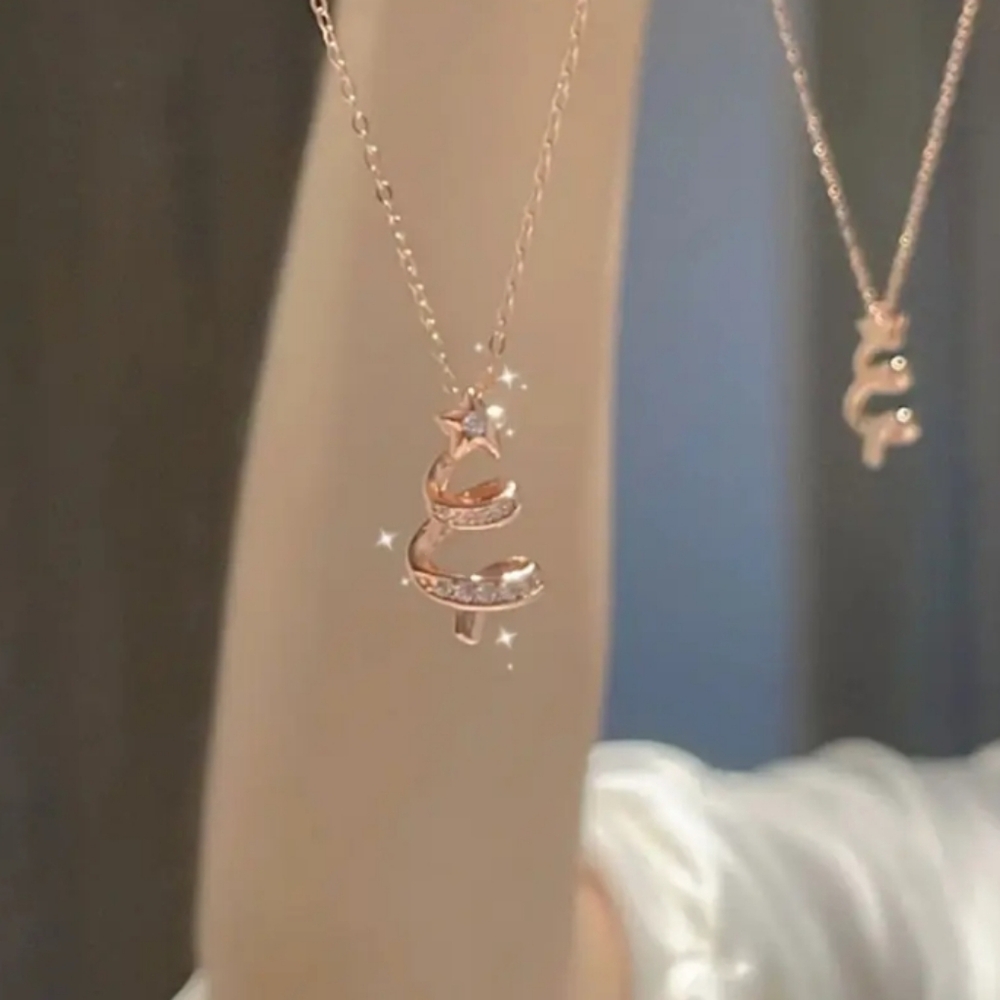 Rhinestone Christmas Tree Pendant Necklace - Picture 5 of 7
